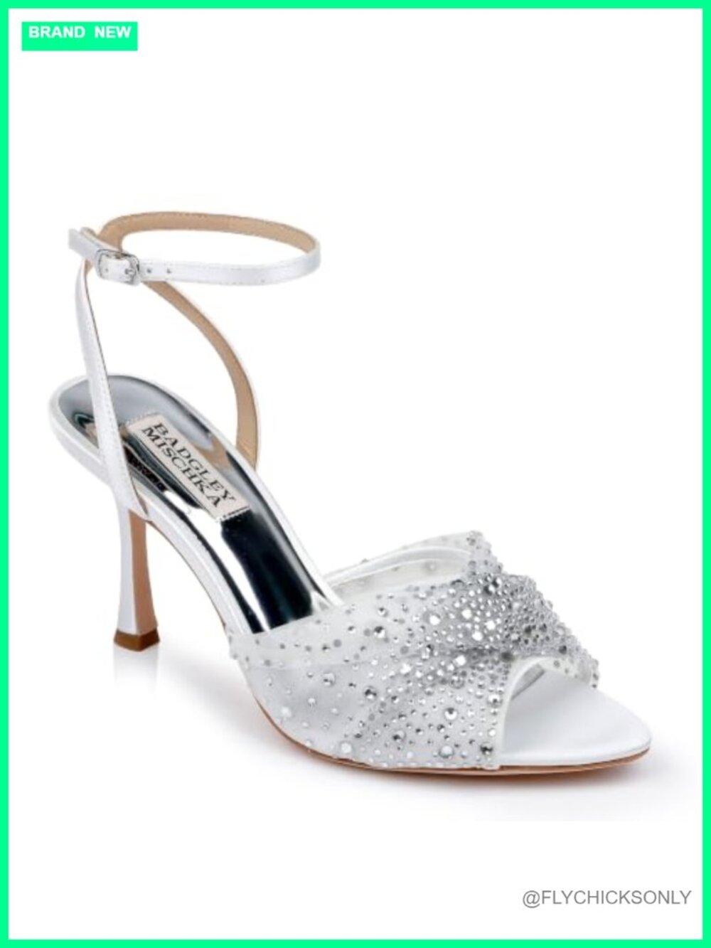 Satin Peep-Toe Stiletto with Crystal-Embellished Mesh Overlay & Ankle Strap